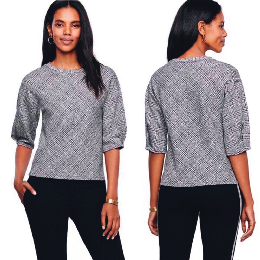 ANN TAYLOR | Black & White Plaid Cuffed Top | Sz M